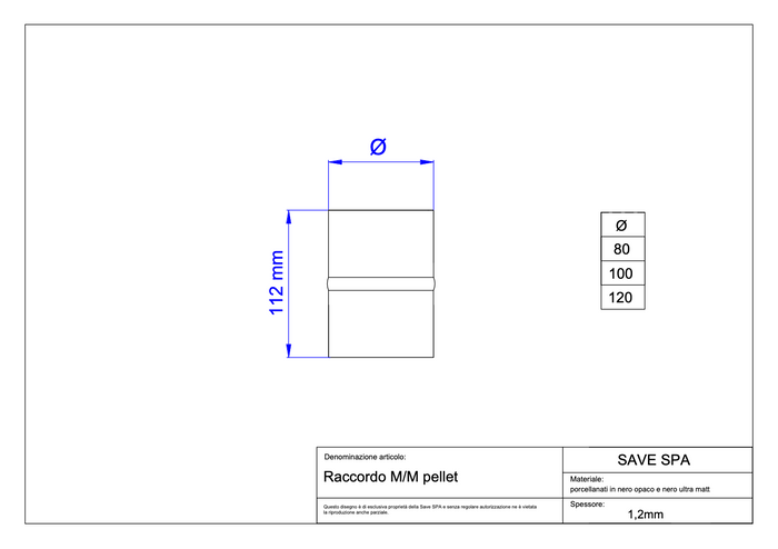 RACCORDO PER TUBO PELLET 'LIGHT' Ø 80 mm - Innesto M/M - SAVE