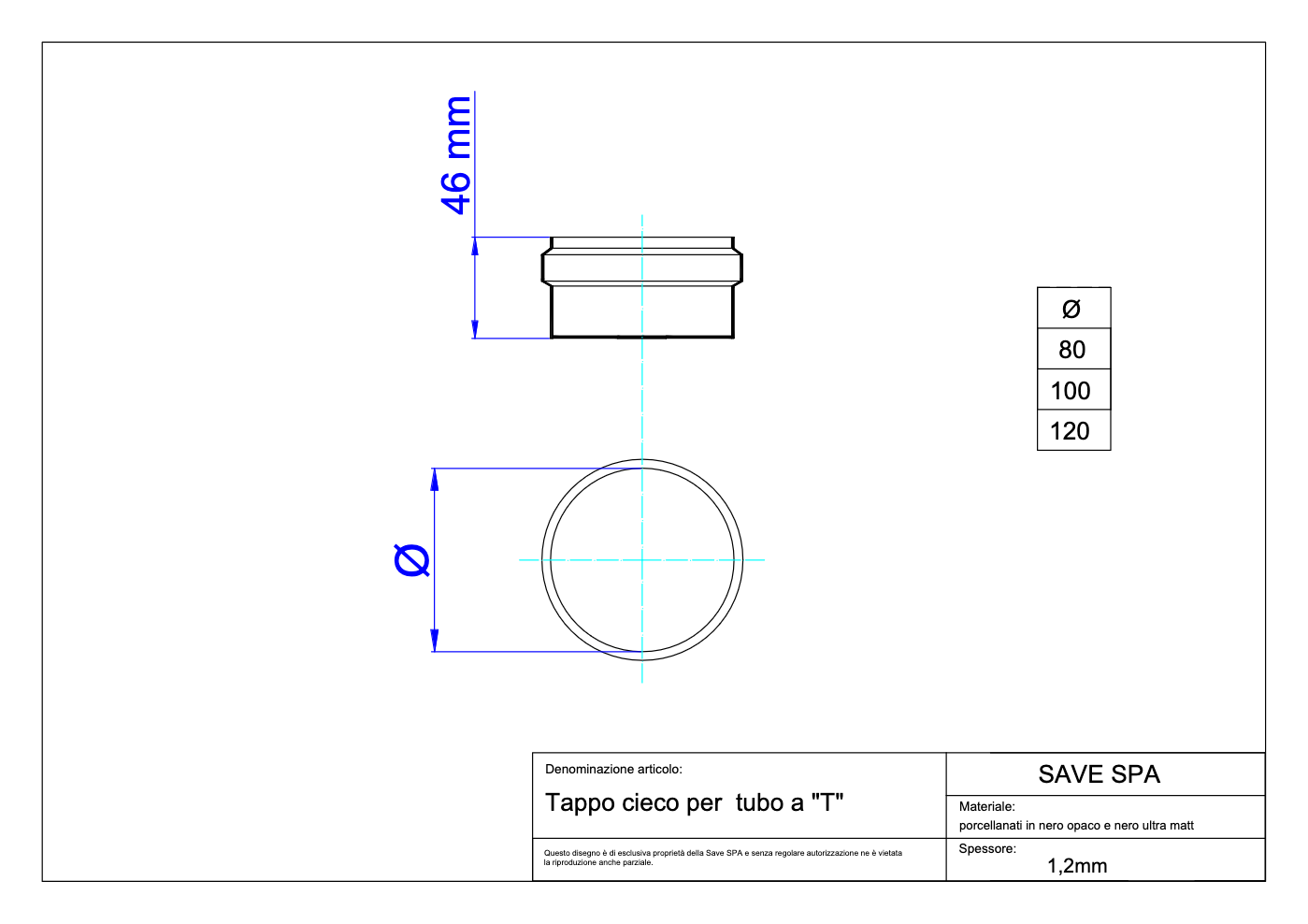 TAPPO PER RACCORDO A T PER STUFA A PELLET 'LIGHT' Ø 80 mm - SAVE