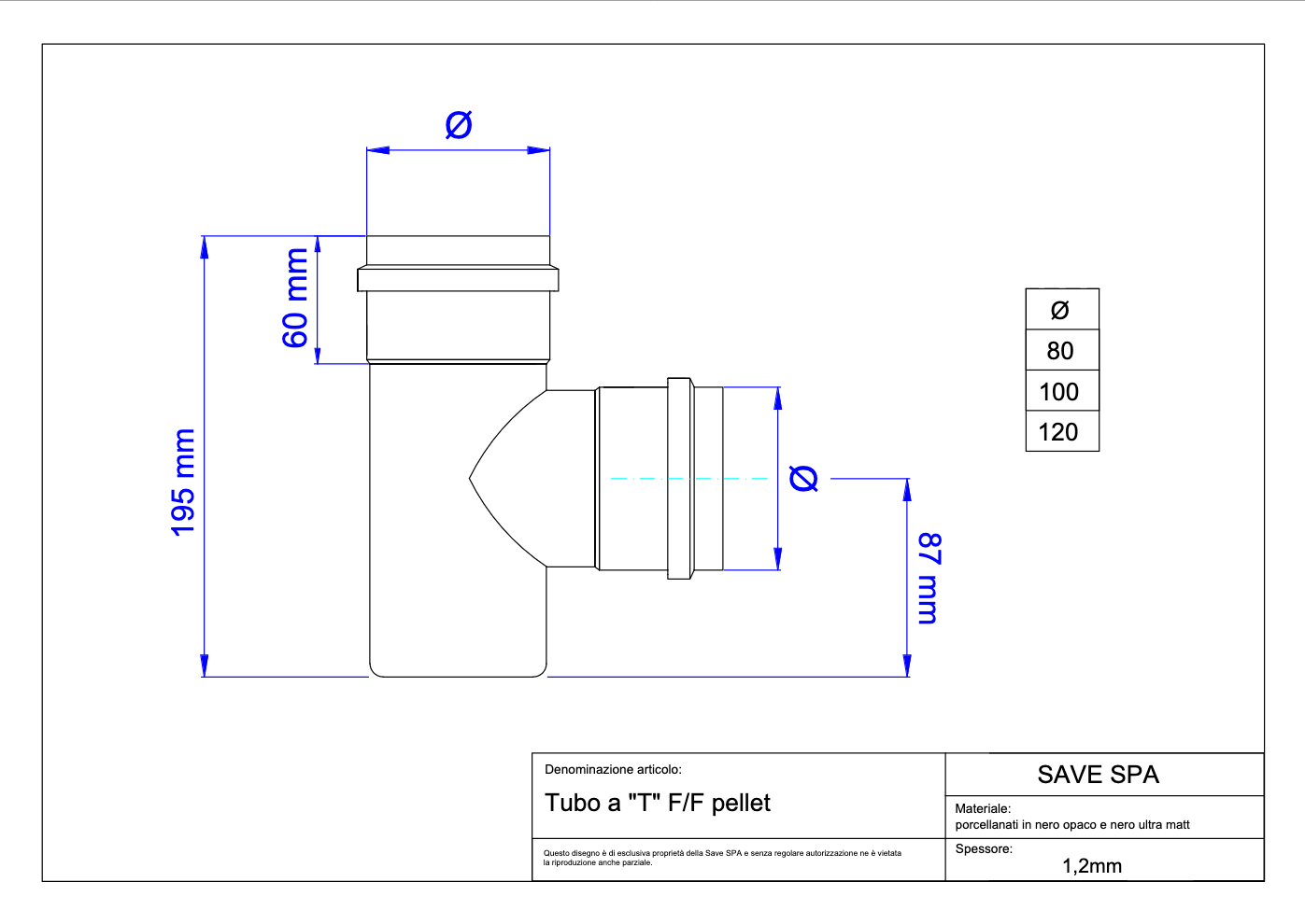 RACCORDO A T PER STUFE A PELLET 'LIGHT' Ø 100 mm - SAVE