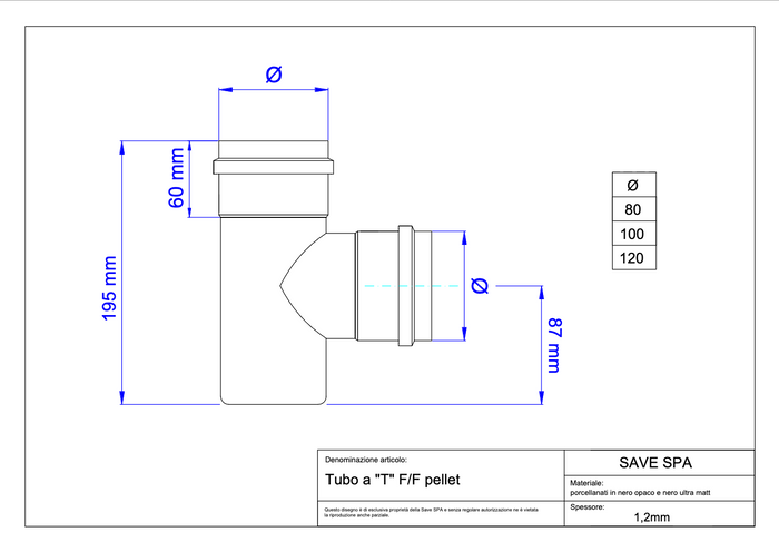 RACCORDO A T PER STUFE A PELLET 'LIGHT' Ø 100 mm - SAVE