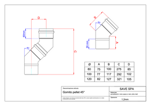 GOMITO A 45  ° PER STUFE A PELLET 'LIGHT'  EE ? 80 mm - SAVE
