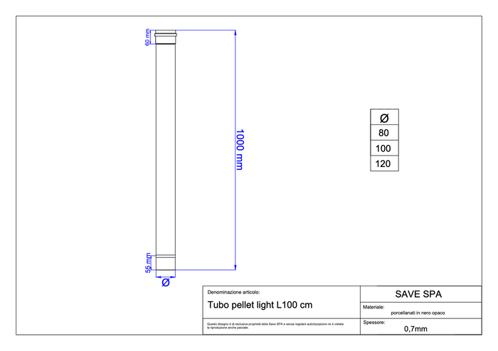 TUBO PER STUFE A PELLET 'LIGHT' Ø 100x1000 mm - SAVE