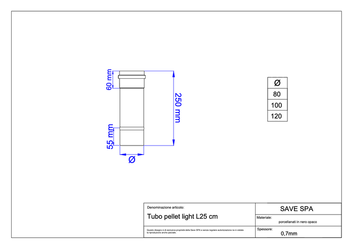 TUBO PER STUFE A PELLET 'LIGHT' Ø 80x250 mm - SAVE