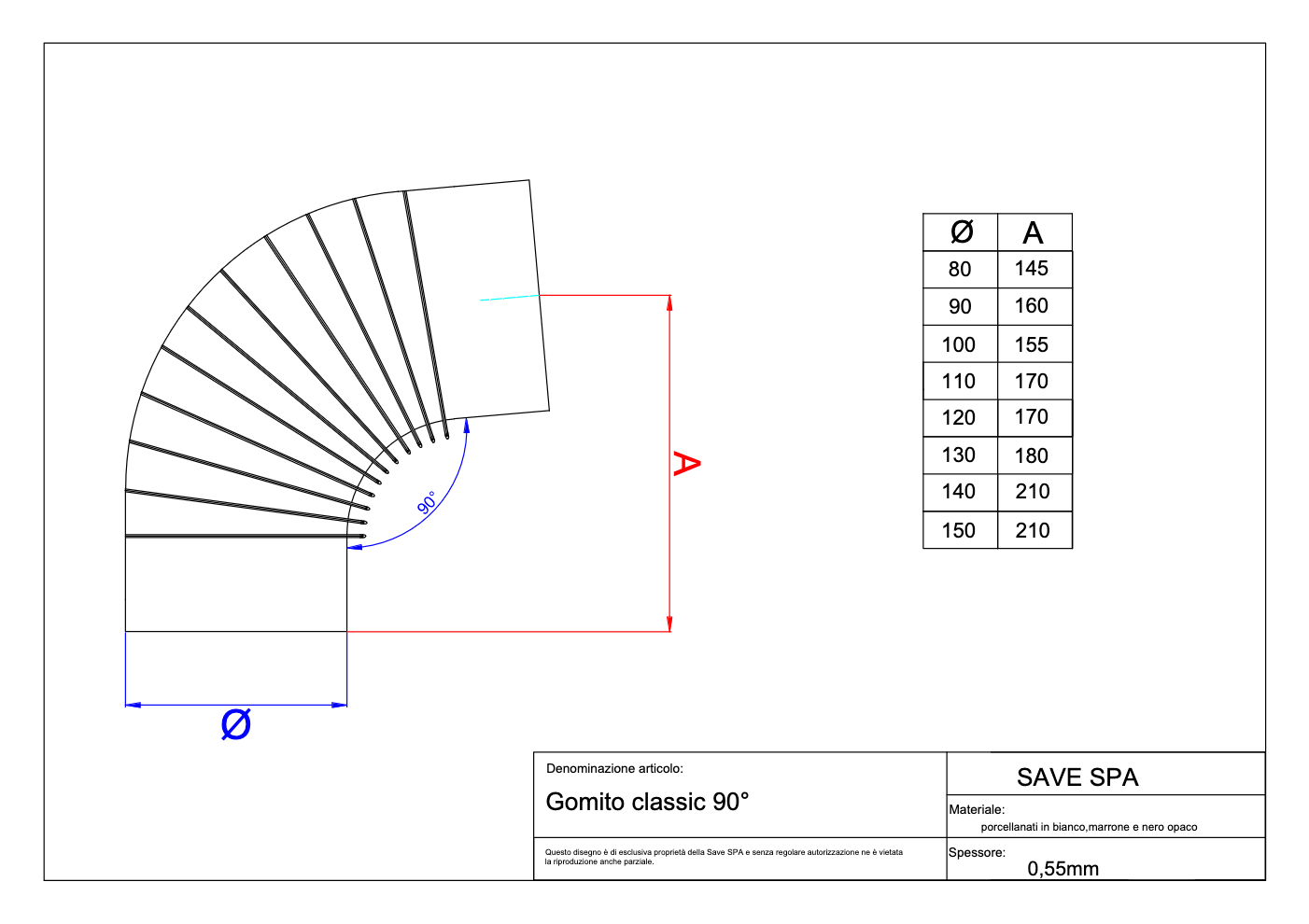 GOMITO SMALTATO 90  ° 'CLASSIC'  EE ? 120 mm - Col. marrone - SAVE