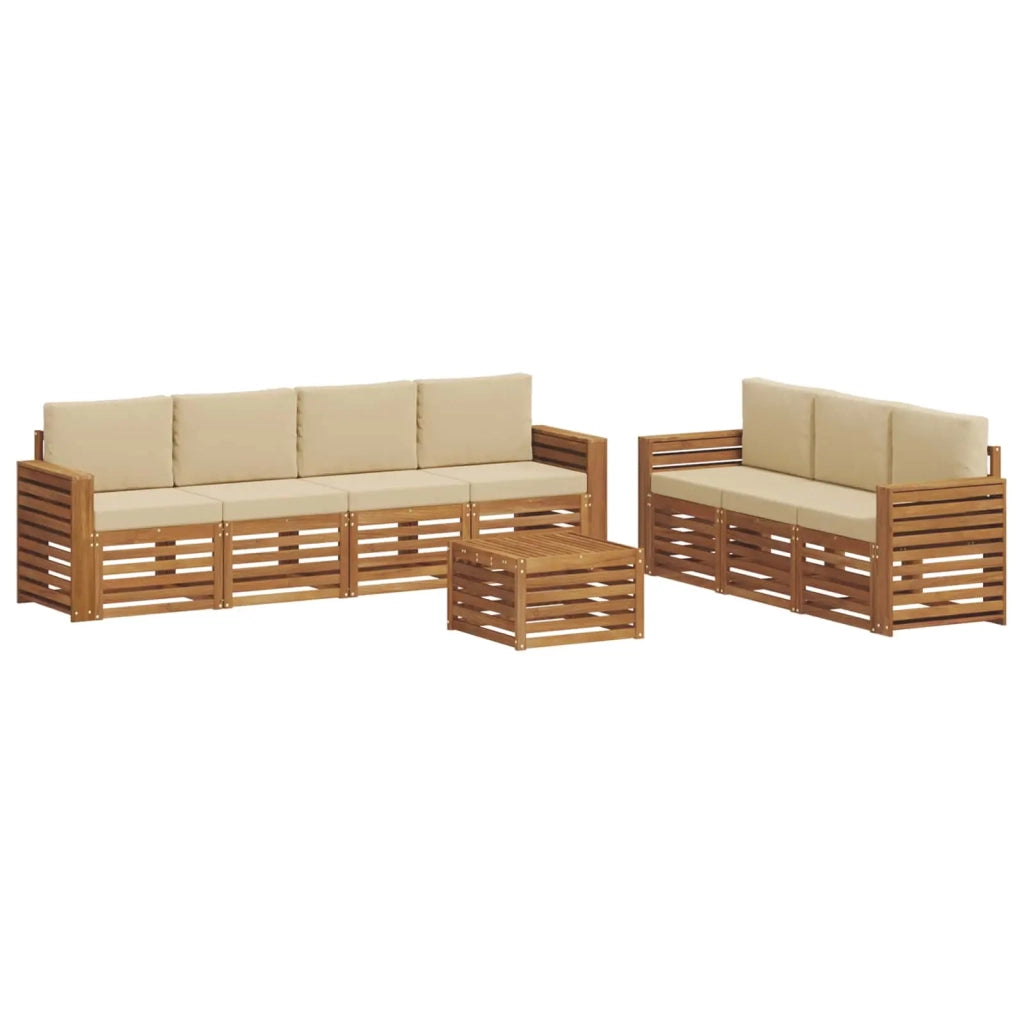 Set divani 8 pcs Naturale e Beige Legno di Acacia Massello