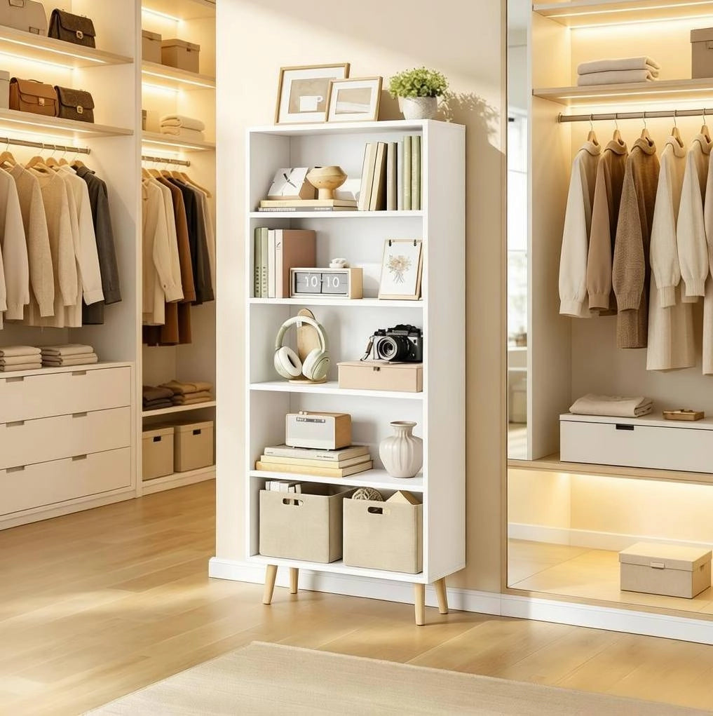 Libreria bianca a 5 vani 60x24x144 cm