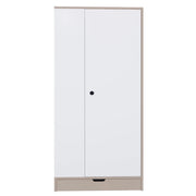 Armadio a 1 anta 70×40×170 cm con ripiani e cassetti; senza materasso; legno e metallo; naturale e bianco