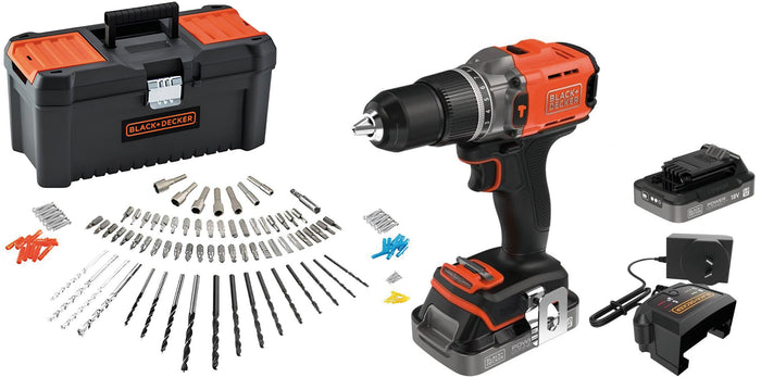 Black+Decker TRAPANO AVVITATORE A PERCUSSIONE BCD383D2TA-QW 18V 2 batterie 2 Ah +120 acc. +valig.
