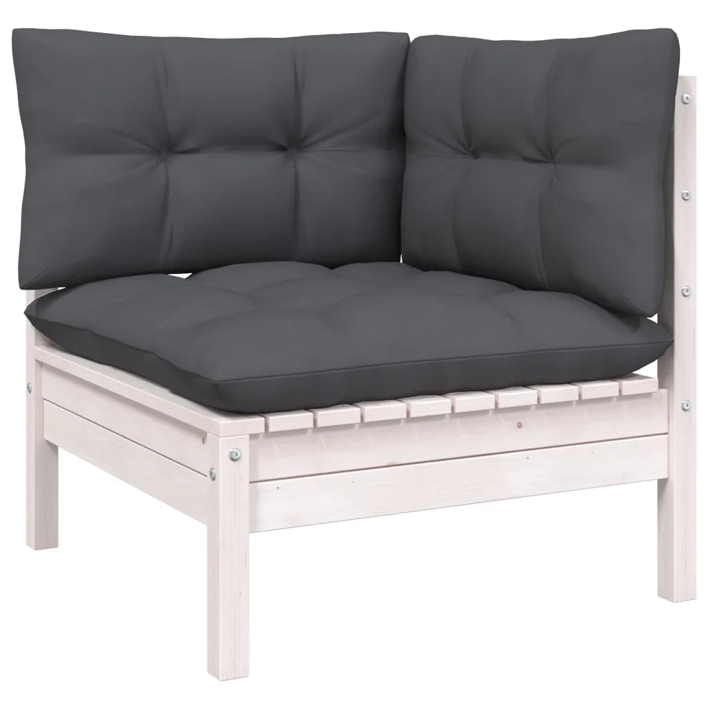 Set Divani da Giardino 5 pz con Cuscini Bianchi Legno di Pino 3096335