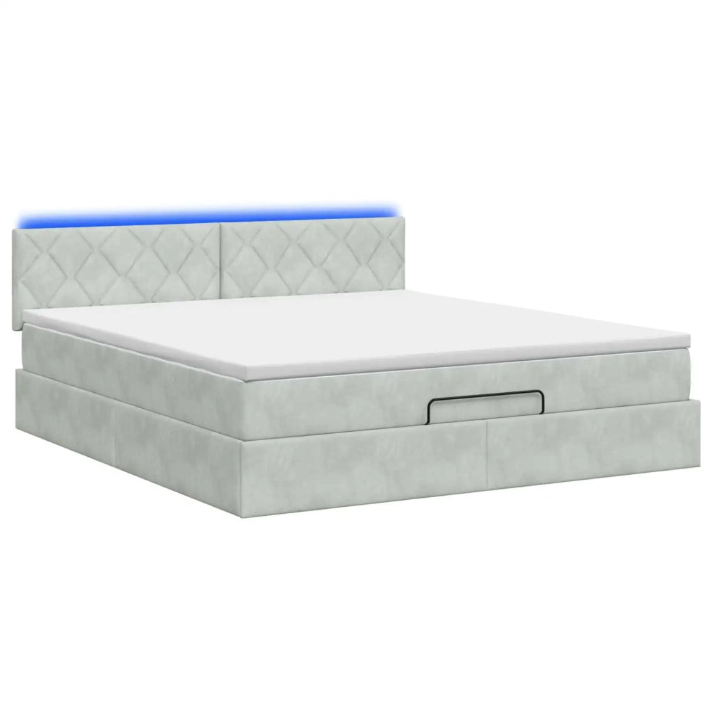 Letto Ottomano con Materasso e LED Grigio Chiaro 160 x 200 cm 3457221