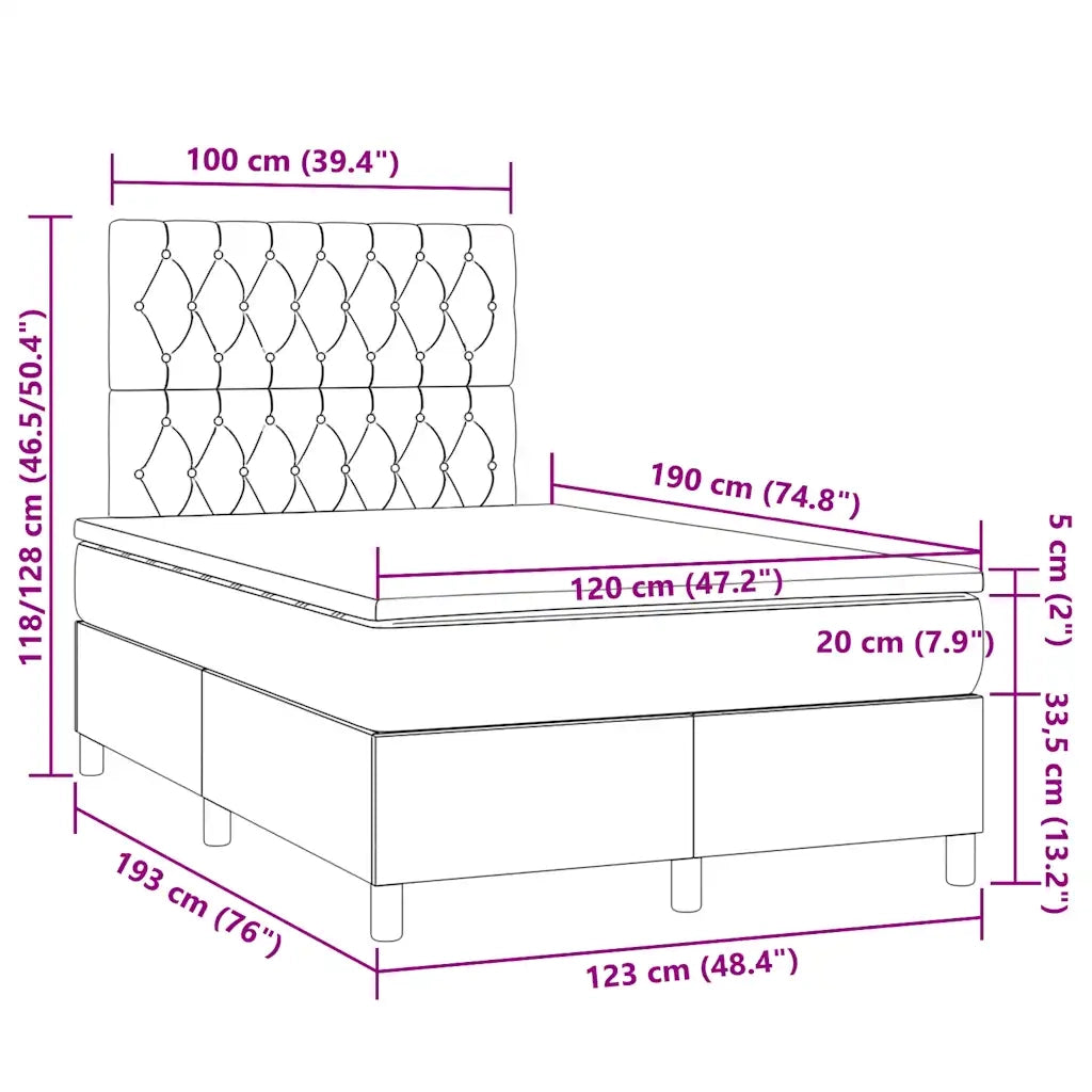 Giroletto a Molle con Materasso Nero 120x190 cm in Velluto