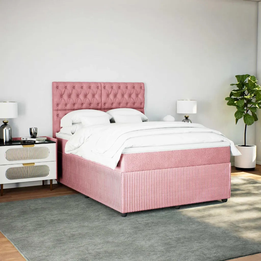 Giroletto a Molle con Materasso Rosa 140x190 cm in Velluto 3294645