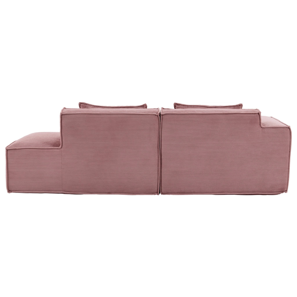 Divano lineare compatto con cuscini e seduta elastica per piccoli spazi in poliestere rivestito rosa baby 235 cm