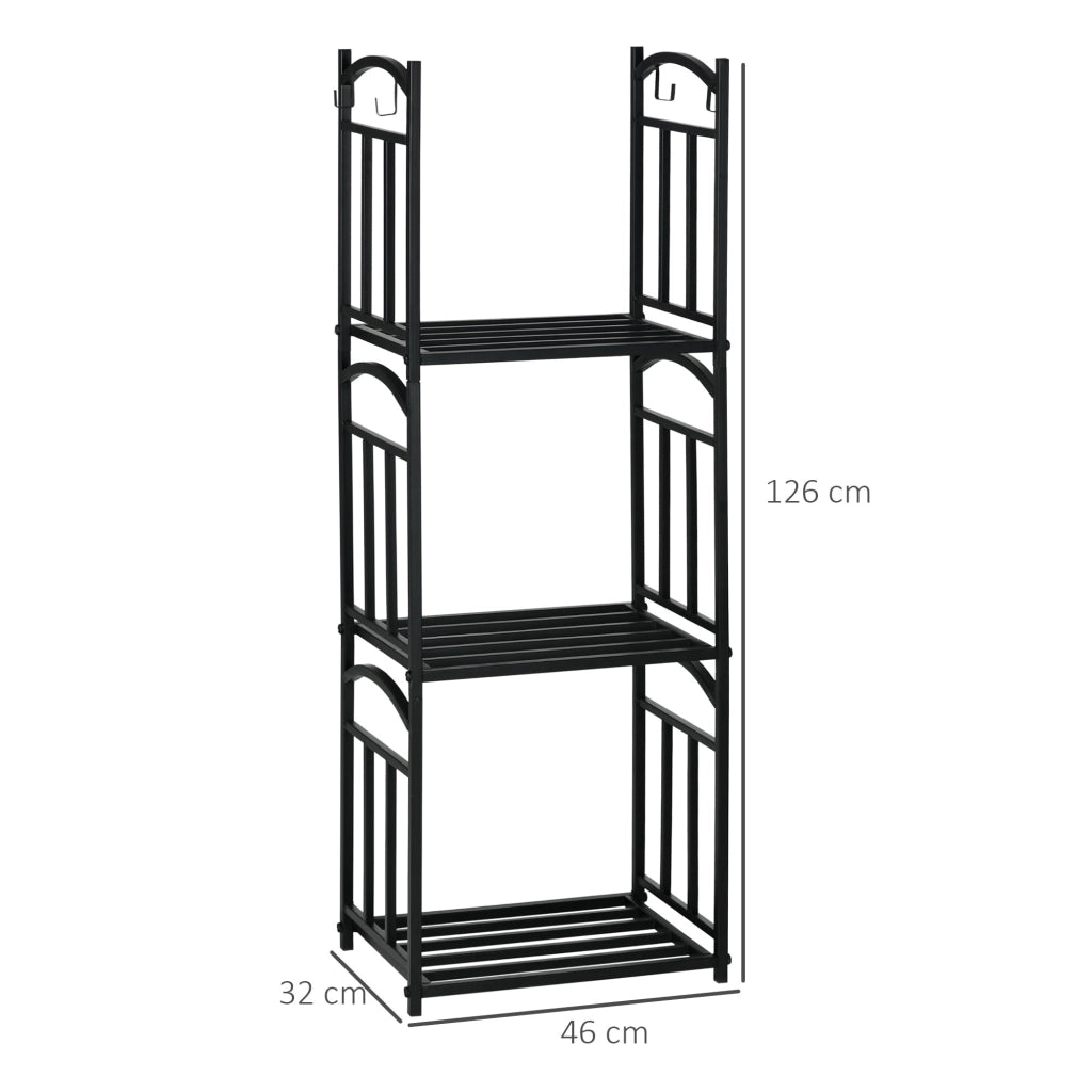 Portalegna 3 Livelli 46x32x126 cm in Metallo con Ganci per Attrezzi Nero