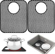 Mat di acciaio per lavandino - Mat di gomma per lavandino - Mat di acciaio per lavandino - Mat per lavandino - Forma rettangolare - Silicone - 35 x 30 cm - Per lavandino 40 x 50 cm - Nero