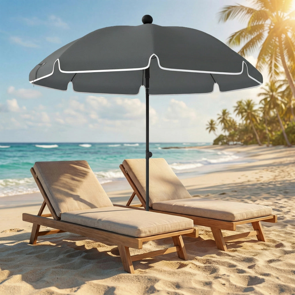 Ombrellone da Spiaggia Inclinabile con Ancora per la Sabbia e Borsa da Trasporto, ?150x185 cm, Grigio Scuro