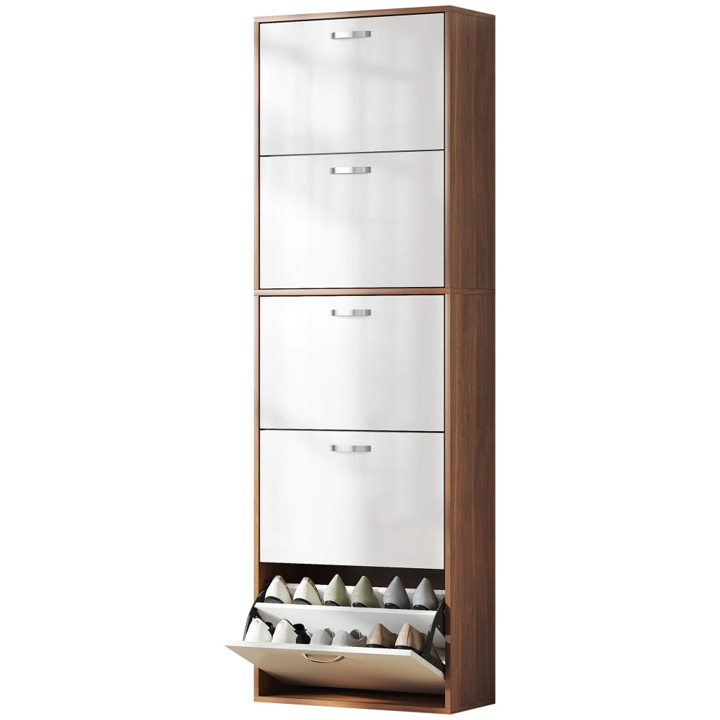 Armadio per Scarpe 5 Ante ¨C zephmum ¨C Bianco e Marrone Scuro 80x35x200