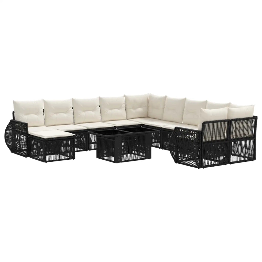 Set Divano da Giardino 12 pz Nero e Bianco Crema polyrattan 3437038