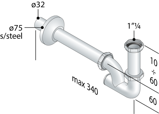 Sifone a colonna in ottone cromato senza piletta per lavabo 1 1/4 x 32 TEA