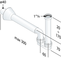 Sifone ribassato in polipropilene bianco per lavabo o bidet sospesi modello Mosquito TEA