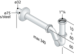 Sifone a S in ottone cromato con ispezione laterale senza piletta per bidet TEA