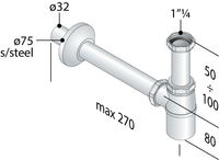 Sifone a bottiglia in ottone cromato senza piletta per lavabo TEA
