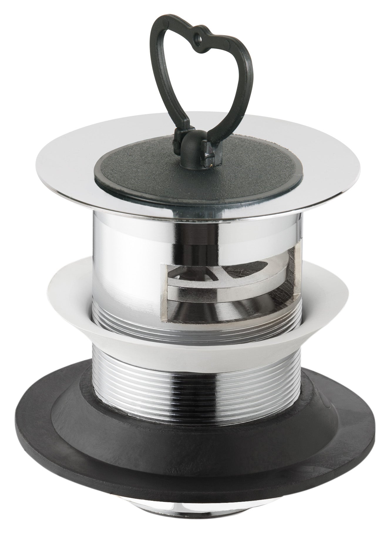 Piletta sifonata in ottone cromato con tappo in gomma e troppo pieno per lavatoio TEA