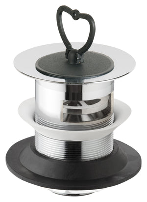 Piletta sifonata in ottone cromato con tappo in gomma e troppo pieno per lavatoio TEA