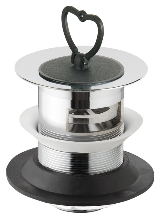 Piletta sifonata in ottone cromato con tappo in gomma e troppo pieno per lavatoio TEA