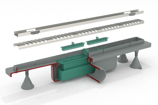Canalina doccia sifonata in ABS con griglia in acciaio inox regolabile modello Basicflow TEA