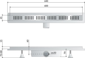 Canalina doccia sifonata in ABS con griglia in acciaio inox regolabile modello Basicflow TEA