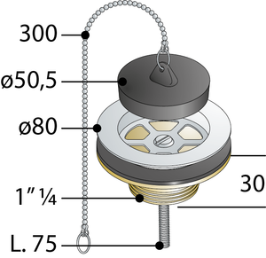 Piletta Gattinara in ottone cromato per lavello tappo in gomma e catena senza troppo pieno TEA