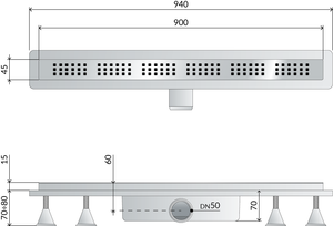 Canalina doccia sifonata in ABS con griglia in acciaio inox regolabile modello Basicflow 900 mm TEA