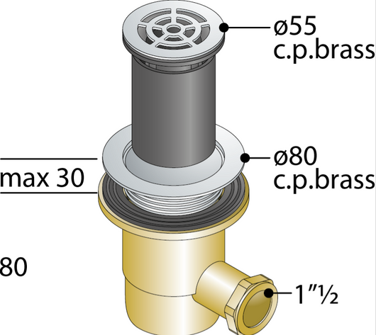 Piletta sifonata in ottone cromato con griglia per piatto doccia Ø80 uscita Ø40 modello Europa TEA