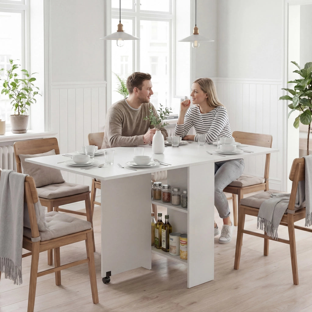 Tavolo da pranzo allungabile pieghevole con ruote ¨C zephmum ¨C bianco 75x140x74 cm