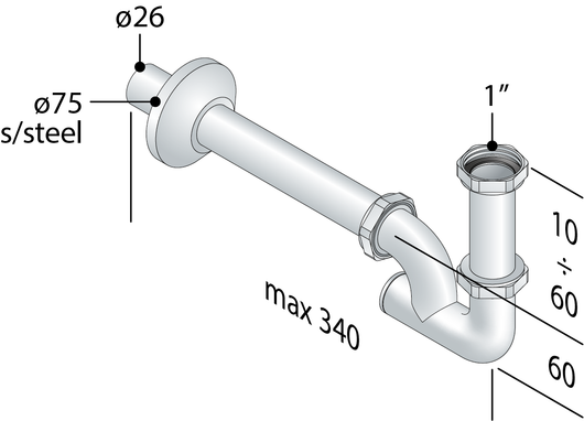 Sifone a colonna in ottone cromato senza piletta per lavabo e bidet TEA