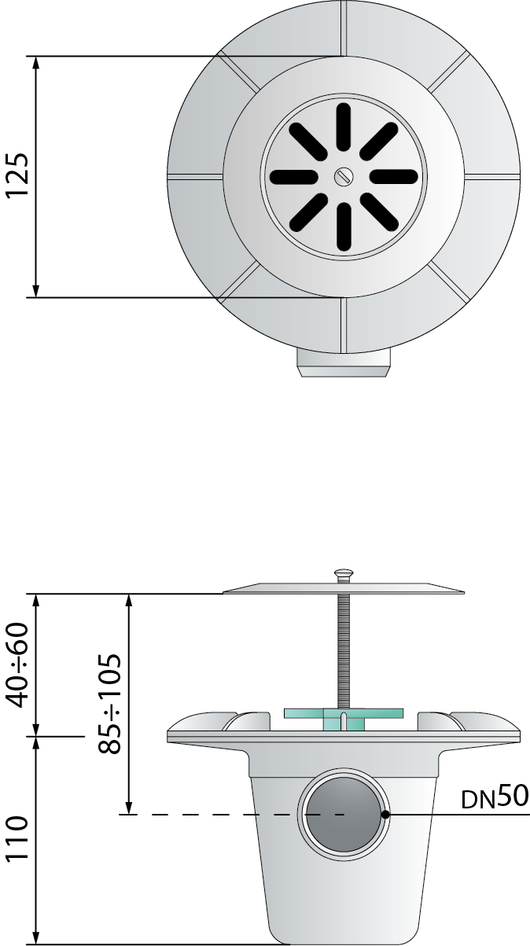 Pozzetto sifonato in ABS con griglia inox e foglio in PVC per impermeabilizzazione modello Gully TEA