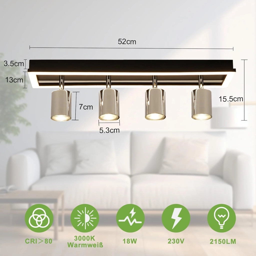 ZMH Faretto da soffitto a LED 4 luci GU10 18W plafoniera 52CM per ufficio soggiorno