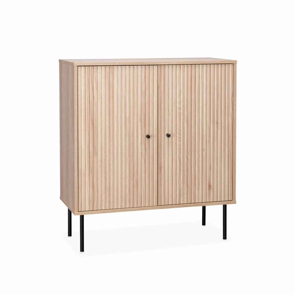 Credenza scanalate effetto legno a 2 ante, 83.5cm, marrone naturale