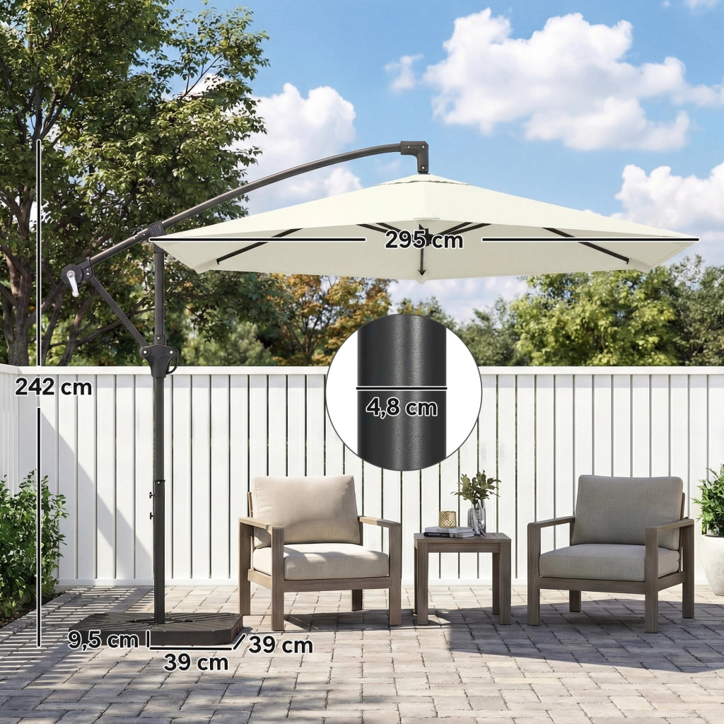 Ombrellone da giardino ?300 cm con meccanismo a manovella ¨C zephmum ¨C bianco crema