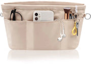 Organizzatore di tasche in nylon, tasca dentro organizzatore, organizzatore di tasche con tasca dentro e porta chiavi (Beige, M)
