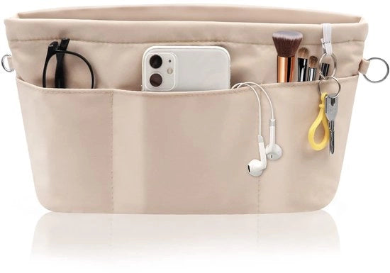 Organizzatore di tasche in nylon, tasca dentro organizzatore, organizzatore di tasche con tasca dentro e porta chiavi (Beige, M)