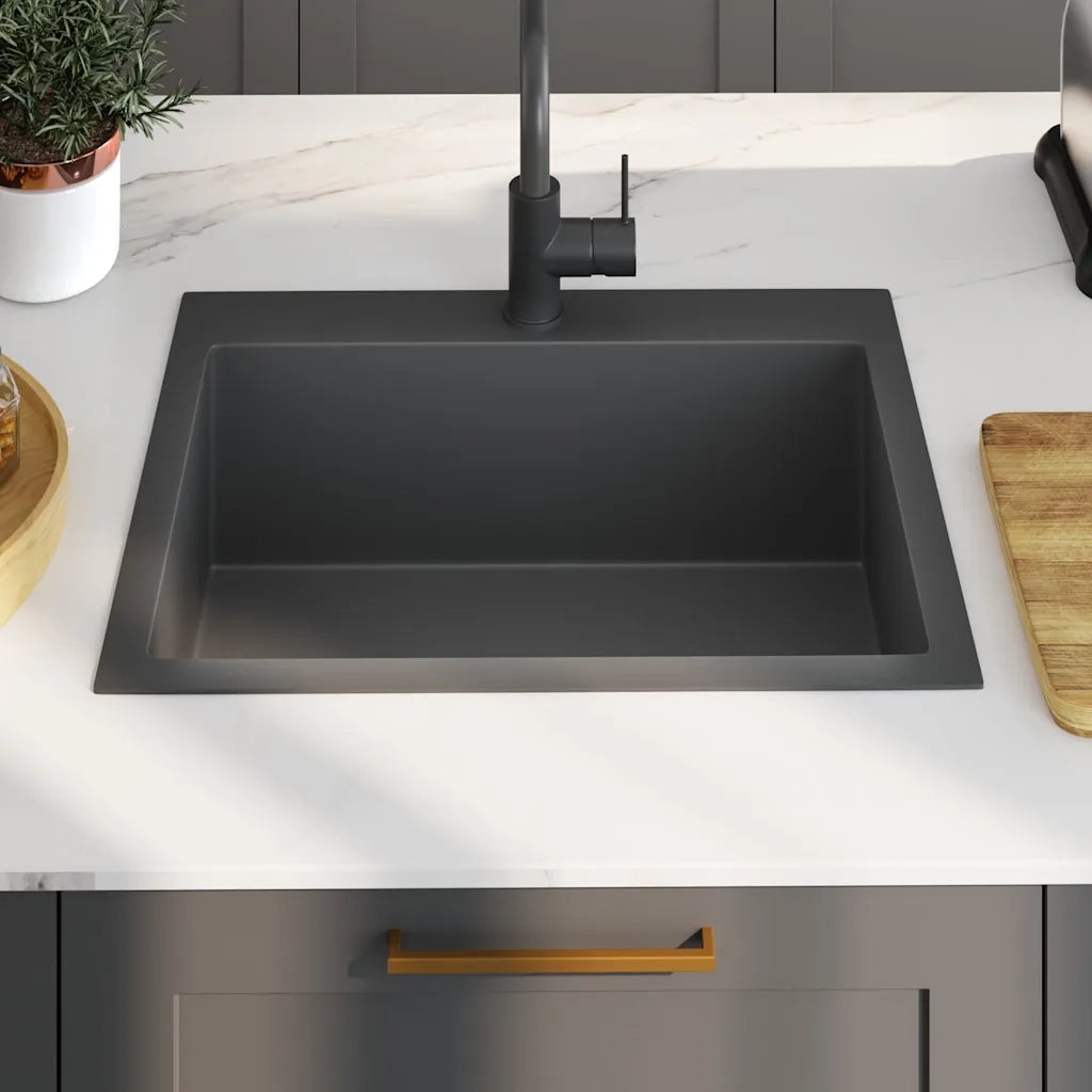 Lavello da Cucina Lavorato a Mano-Lavandino-Lavabo Nero Acciaio Inox 865904
