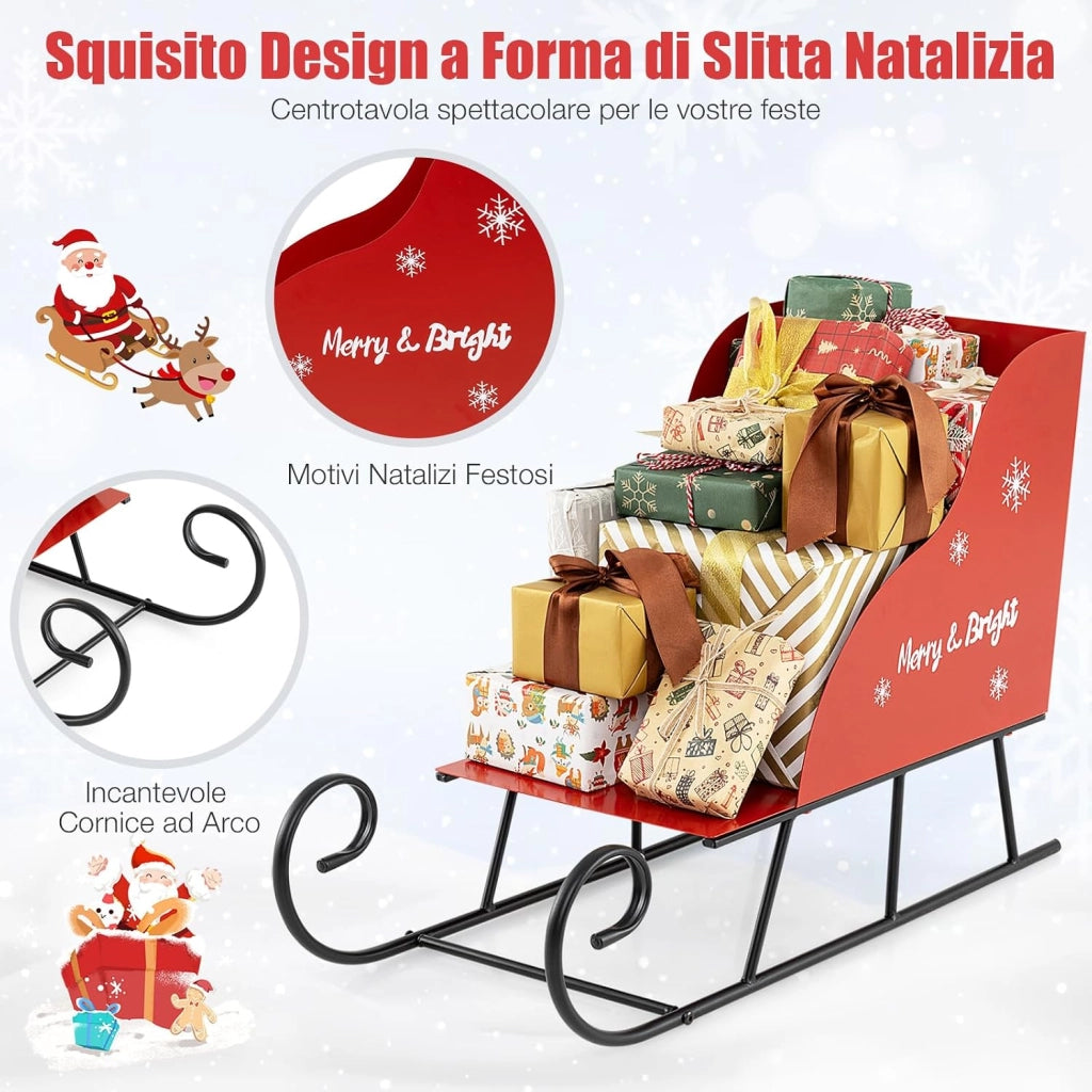 Slitta di Babbo Natale, Slitta di Babbo Natale in Metallo con Ampia Area di Carico per Regali, Decorazione Natalizia per Casa, Negozio e Ufficio (Modello 4)