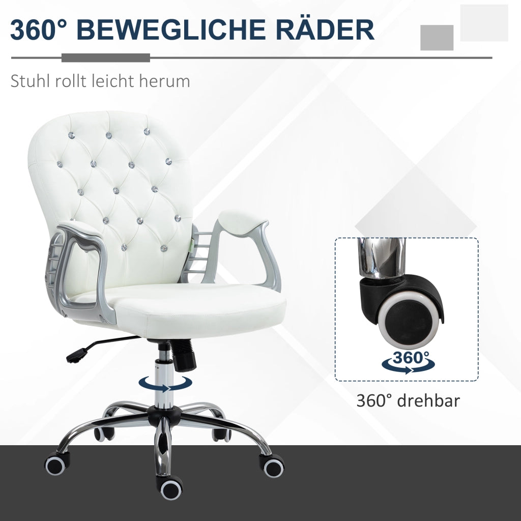 Sedia da ufficio ergonomica per scrivania in similpelle bianca con braccioli e schienale imbottito, design moderno per studio e casa