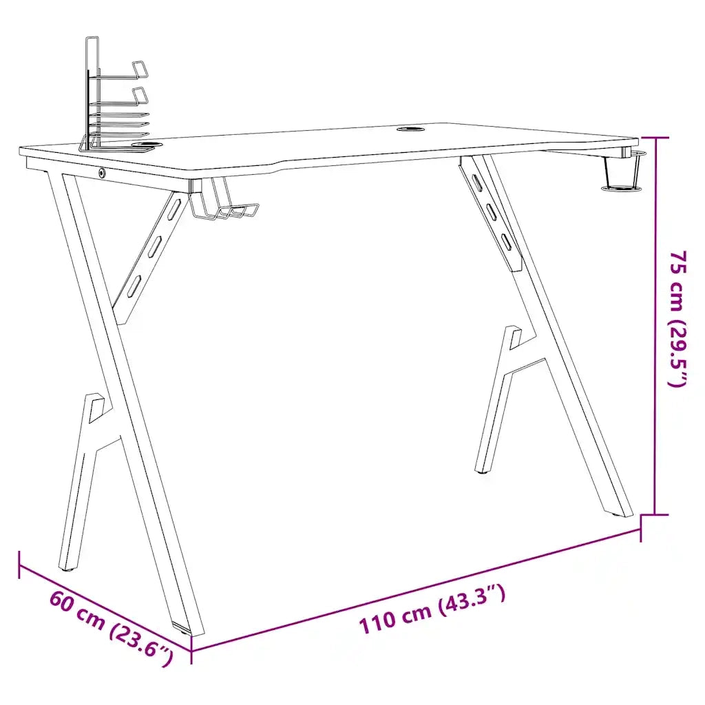 vidaXL Scrivania da Gaming con Gambe a Y Nera 110x60x75 cm