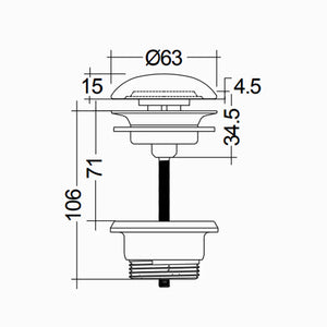 PILETTA LAVABO CLICK CLACK FEELING SENZA TROPPO PIENO- Tappo Nero Opaco- RAK- pezzi 1
