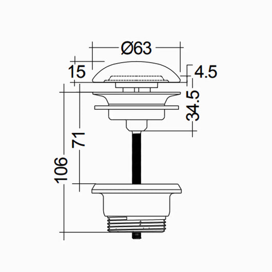 PILETTA LAVABO CLICK CLACK FEELING SENZA TROPPO PIENO- Tappo Nero Opaco- RAK- pezzi 1