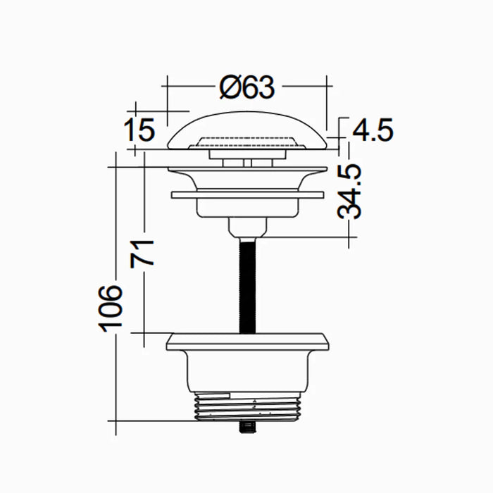 PILETTA LAVABO CLICK CLACK FEELING SENZA TROPPO PIENO- Tappo Nero Opaco- RAK- pezzi 1