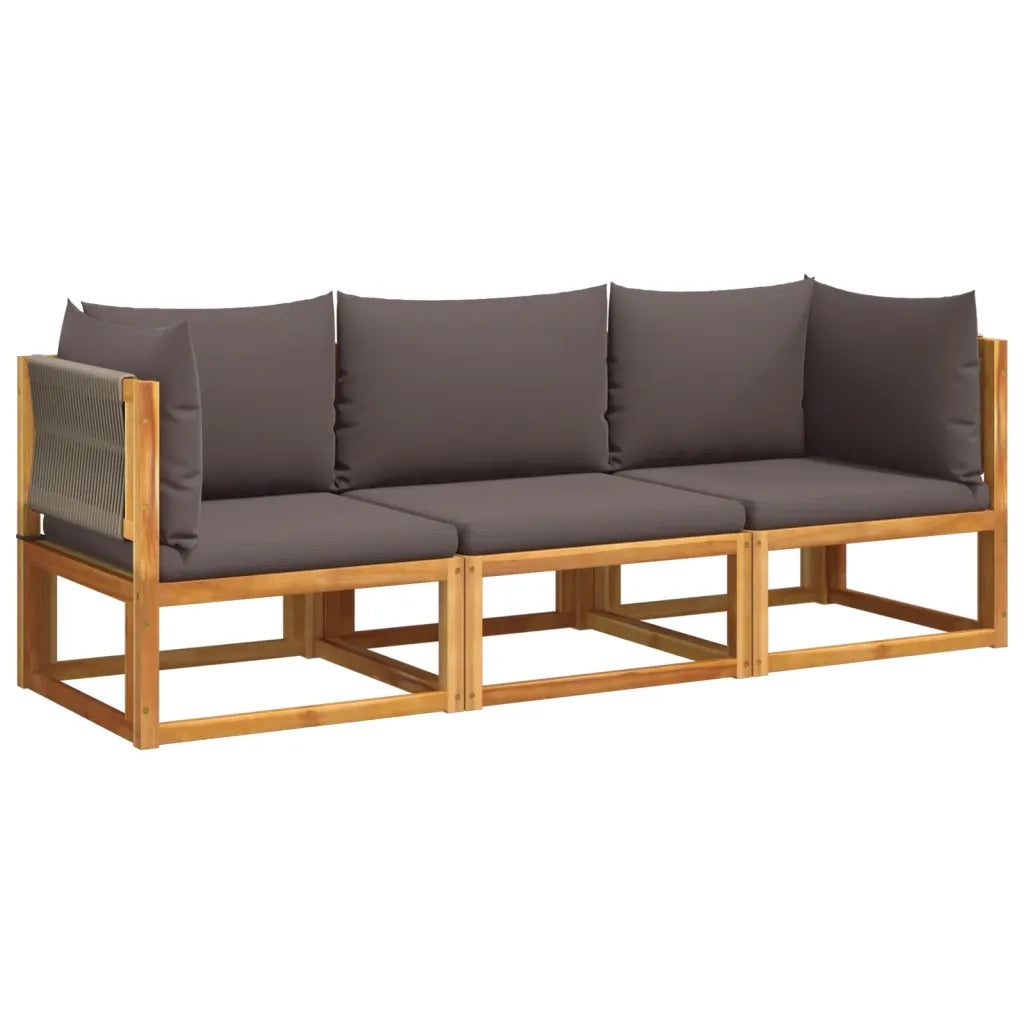 vidaXL Set di divani da giardino 3 pezzi con cuscini in legno di acacia e corda